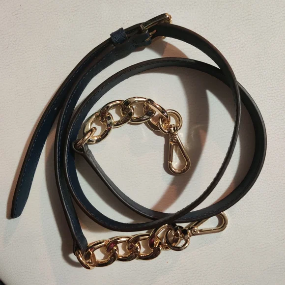 Michael Kors Bag Replacement Strap 44" Navy Blue Leather Gold Chain Hardware - Picture 1 of 3
